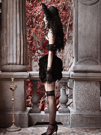   ゴシックロリータドレス レースプリーツ カラーブロック ブラックドレス