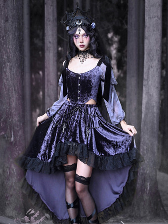 ゴシックロリータSKレースパープルレースロリータスカート