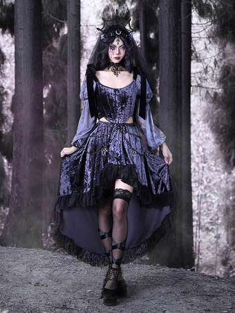 ゴシックロリータSKレースパープルレースロリータスカート