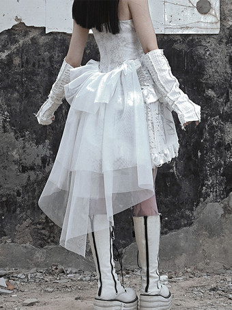   ゴシックロリータドレス レースアップ フリル 花柄 エクリュ ホワイト JSK