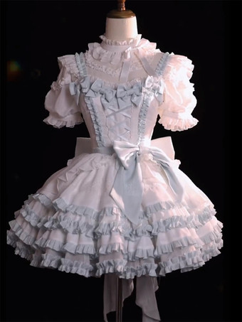 スウィート姫ロリータドレス ノースリーブ リボン ライトスカイブルー ピクニック トレーン付き JSK