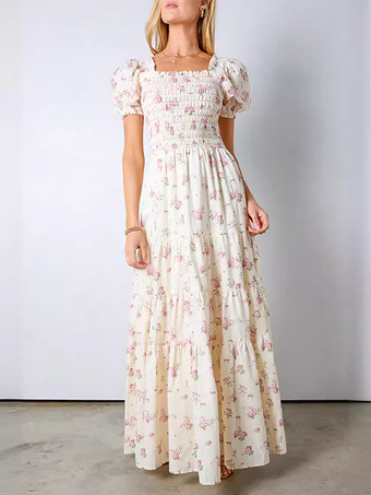 パフスリーブ付き花柄マキシドレス 2025