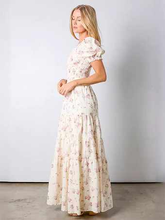 パフスリーブ付き花柄マキシドレス 2025