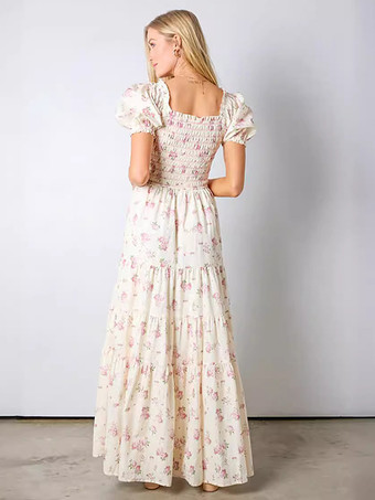 パフスリーブ付き花柄マキシドレス 2025