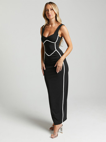 2025年夏向けコントラストカラーボディコンタンクロングドレス