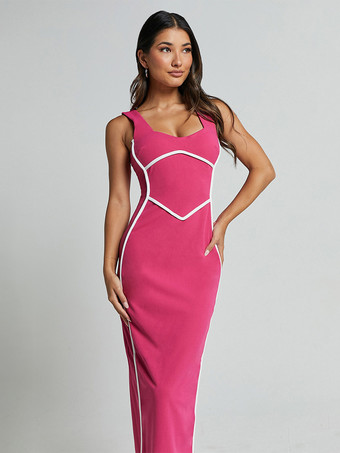 2025年夏向けコントラストカラーボディコンタンクロングドレス