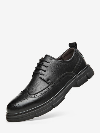 メンズドレスシューズ レザー ラウンドトゥ オックスフォードシューズ 滑り止めプラットフォーム チャンキーブローグシューズ