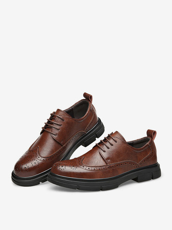 メンズドレスシューズ レザー ラウンドトゥ オックスフォードシューズ 滑り止めプラットフォーム チャンキーブローグシューズ