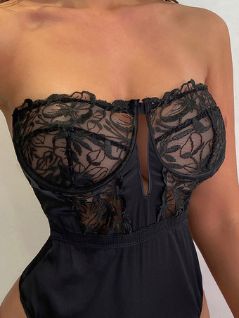 コルセット ランジェリー テディ レース バックレス ブラック セクシー テディ レディース