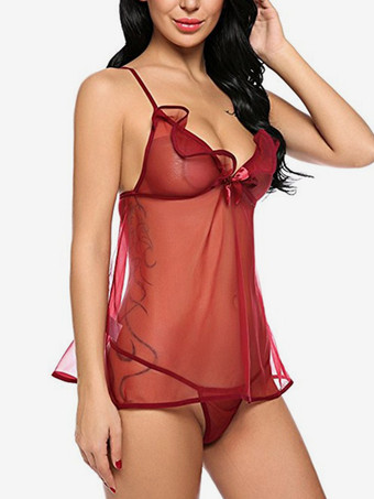 ベビードール ランジェリー レディース ブラック プリーツ シアー シフォン セクシー パジャマ