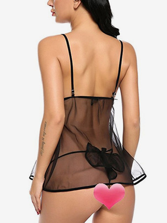 ベビードール ランジェリー レディース ブラック プリーツ シアー シフォン セクシー パジャマ