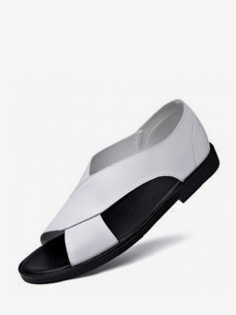 ホワイト メンズサンダル 夏 通気性 レザー カジュアルシューズ アウトドア ソフトスリッパ ビーチサンダル