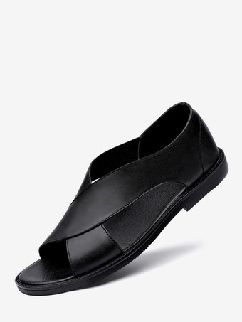 ブラック メンズサンダル 夏 通気性 レザー カジュアルシューズ アウトドア ソフトスリッパ ビーチサンダル