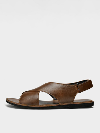 メンズサンダル レザー フラット 調節可能 バックフック＆ループ オープントゥ 夏休み ビーチサンダル