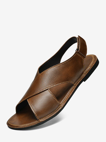 メンズサンダル レザー フラット 調節可能 バックフック＆ループ オープントゥ 夏休み ビーチサンダル