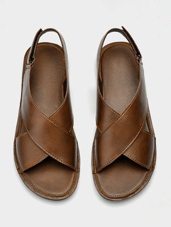 メンズサンダル レザー フラット 調節可能 バックフック＆ループ オープントゥ 夏休み ビーチサンダル