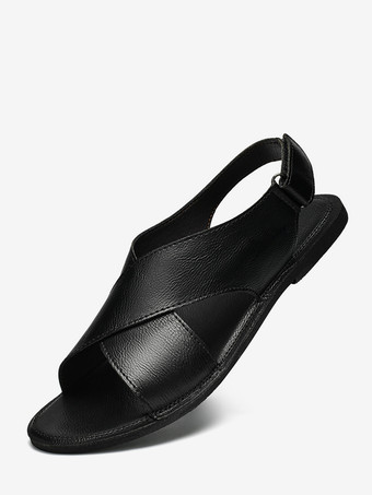 メンズサンダル レザー フラット 調節可能 バックフック＆ループ オープントゥ 夏休み ビーチサンダル