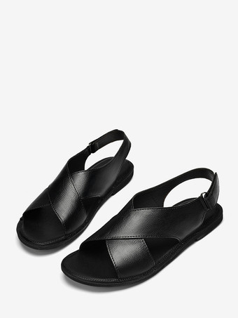 メンズサンダル レザー フラット 調節可能 バックフック＆ループ オープントゥ 夏休み ビーチサンダル