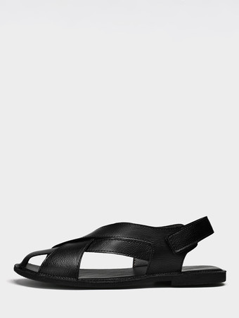 ブラック メンズサンダル レザー フラット ソフトソール スリッポン 滑り止め ビーチサンダル