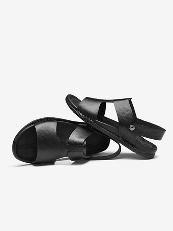 メンズサンダル レザー オープントゥ フラット 夏用 ソフトアーチサポート 滑り止め スリッポン ビーチサンダル