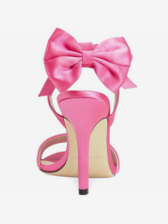 サテンハイヒールサンダル リボン オープントゥ ウェディングパーティーシューズ