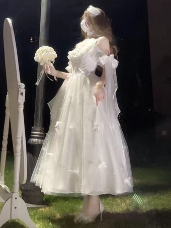 姫ウェディング スイートロリータ ノースリーブ パール ホワイト ロリータ ドレス デイリーカジュアルドレス