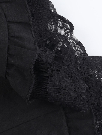 ゴシックロリータブラウス ブラック 半袖 フリル レースロリータトップス レースロリータシャツ