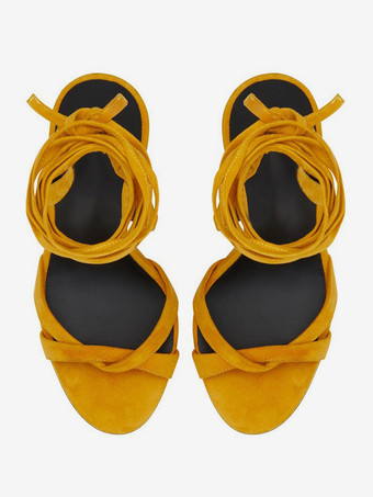 スエードウェッジサンダル オープントゥ レースアップサンダル ウェッジ レディース