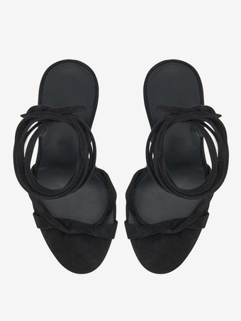 スエードウェッジサンダル オープントゥ レースアップサンダル ウェッジ レディース