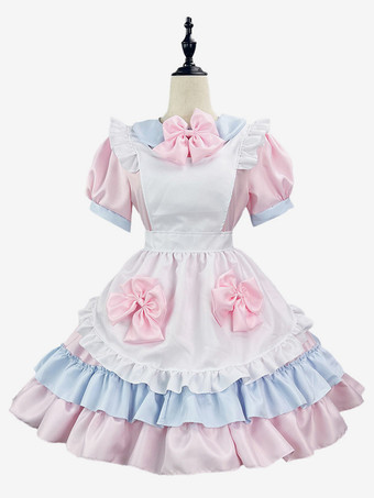 スイートロリータドレス ポリエステル 半袖 フリル ピンク ロリータドレス