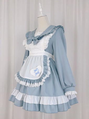 スイートロリータポリエステル長袖リボンスイートエプロンピンクロリータドレス