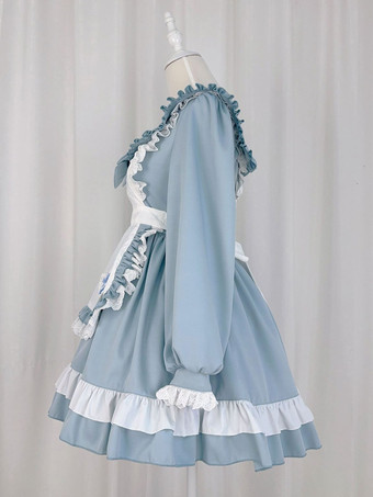 スイートロリータポリエステル長袖リボンスイートエプロンピンクロリータドレス