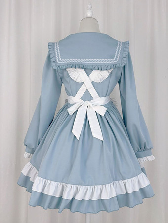 スイートロリータポリエステル長袖リボンスイートエプロンピンクロリータドレス
