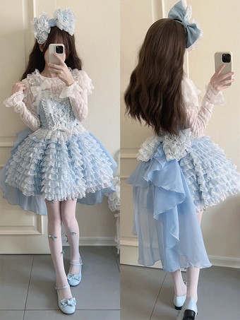 姫スイートロリータドレス ポリエステル ノースリーブ ティアード スイートジャンパー アプリコット ロリータドレス