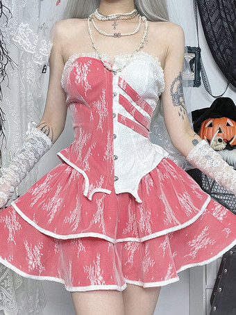 ゴシックロリータ衣装 ホワイトレース ノースリーブ スカート トップセット