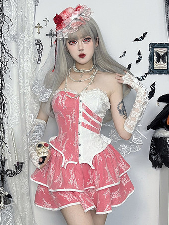 ゴシックロリータ衣装 ホワイトレース ノースリーブ スカート トップセット