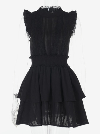   【最新モデル】ゴシックロリータドレス フリル レース ブラックドレス