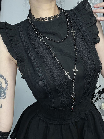   【最新モデル】ゴシックロリータドレス フリル レース ブラックドレス