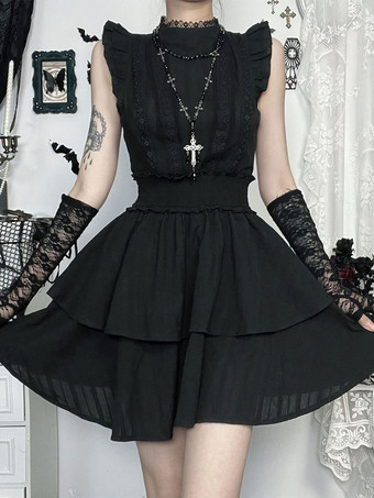   【最新モデル】ゴシックロリータドレス フリル レース ブラックドレス