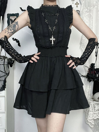   【最新モデル】ゴシックロリータドレス フリル レース ブラックドレス