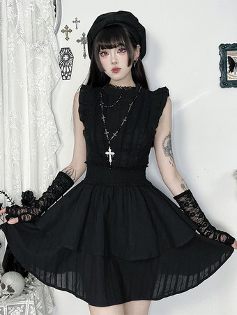   【最新モデル】ゴシックロリータドレス フリル レース ブラックドレス