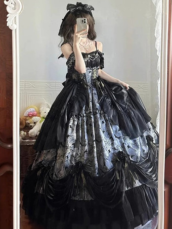 クラシカルロリータドレス JSK ゴシックロリータドレス リボン花柄スリップドレス