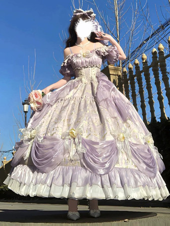 クラシカルロリータドレス JSK ゴシックロリータドレス リボン花柄スリップドレス