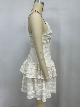 レースフリルミディ丈スリップドレス（Vネック、レイヤードスカート付き）2025