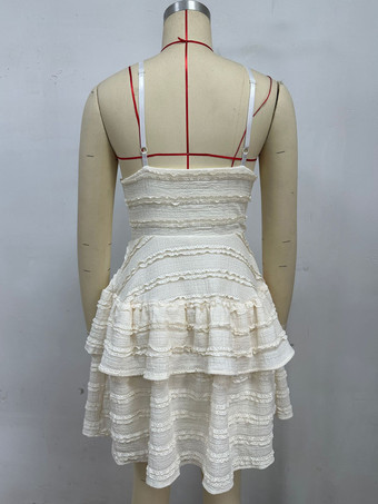 レースフリルミディ丈スリップドレス（Vネック、レイヤードスカート付き）2025