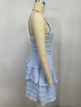 レースフリルミディ丈スリップドレス（Vネック、レイヤードスカート付き）2025