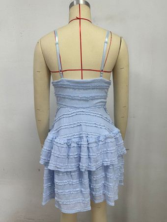 レースフリルミディ丈スリップドレス（Vネック、レイヤードスカート付き）2025