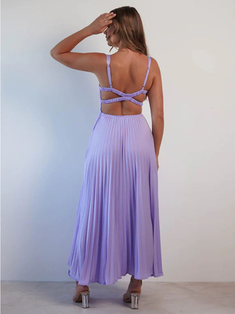 Ärmelloses plissiertes Maxikleid mit V-Ausschnitt 2025