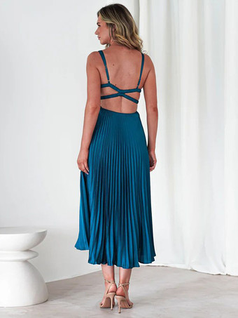 Ärmelloses plissiertes Maxikleid mit V-Ausschnitt 2025