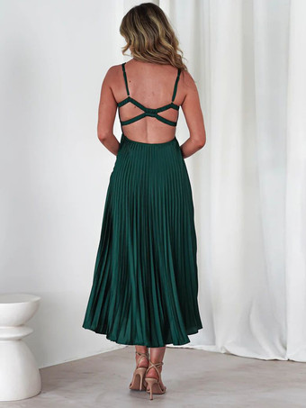 Ärmelloses plissiertes Maxikleid mit V-Ausschnitt 2025